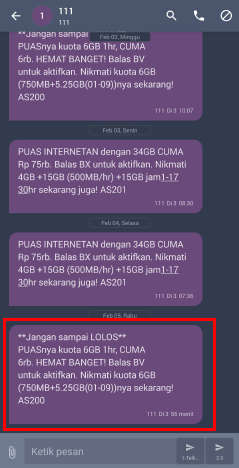 cara sms daftar paket internet tri 6GB Rp6rb